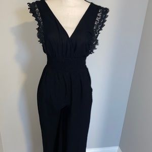 American Eagle Jersey Lace Trim Cinched Jumpsuit
